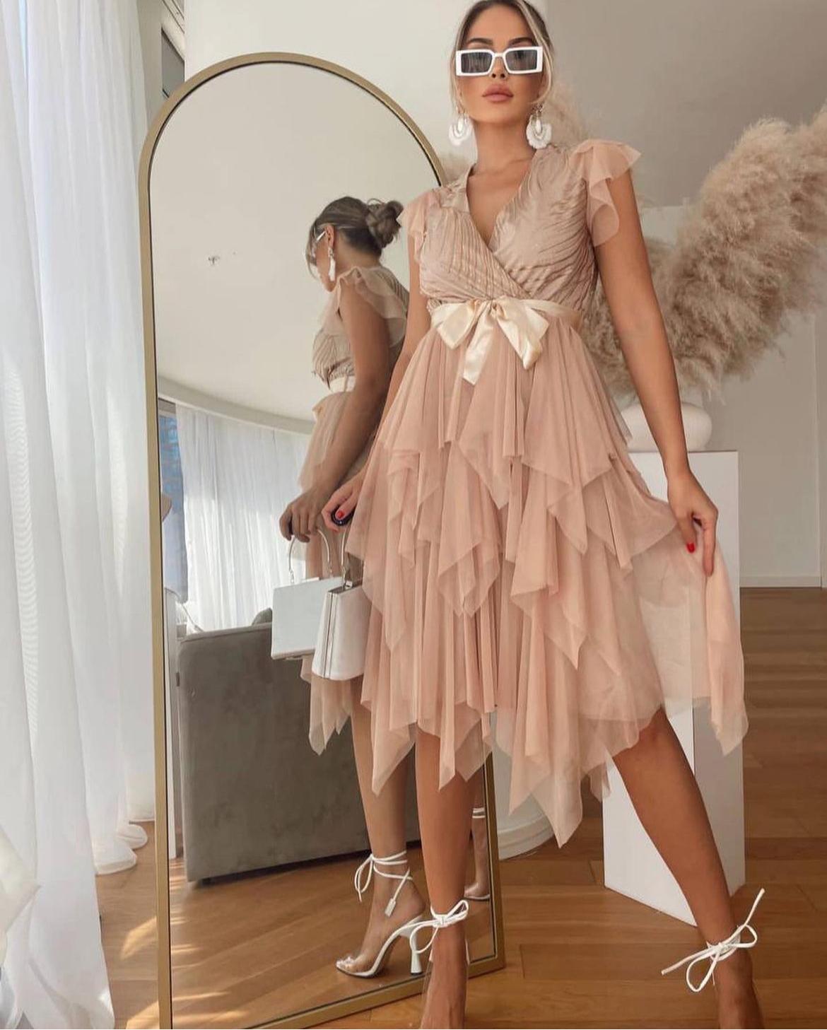 ELOSE Midi Elbise 2021 - Bej