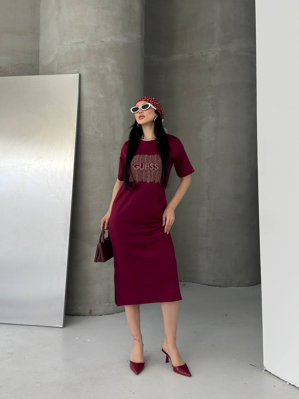 GUESS Oysho Kumaş Elbise 9025 - Bordo