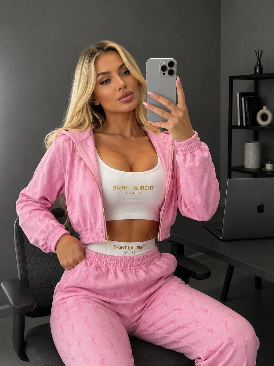 İthal Kadife Desenli Takım 9070 - Pembe