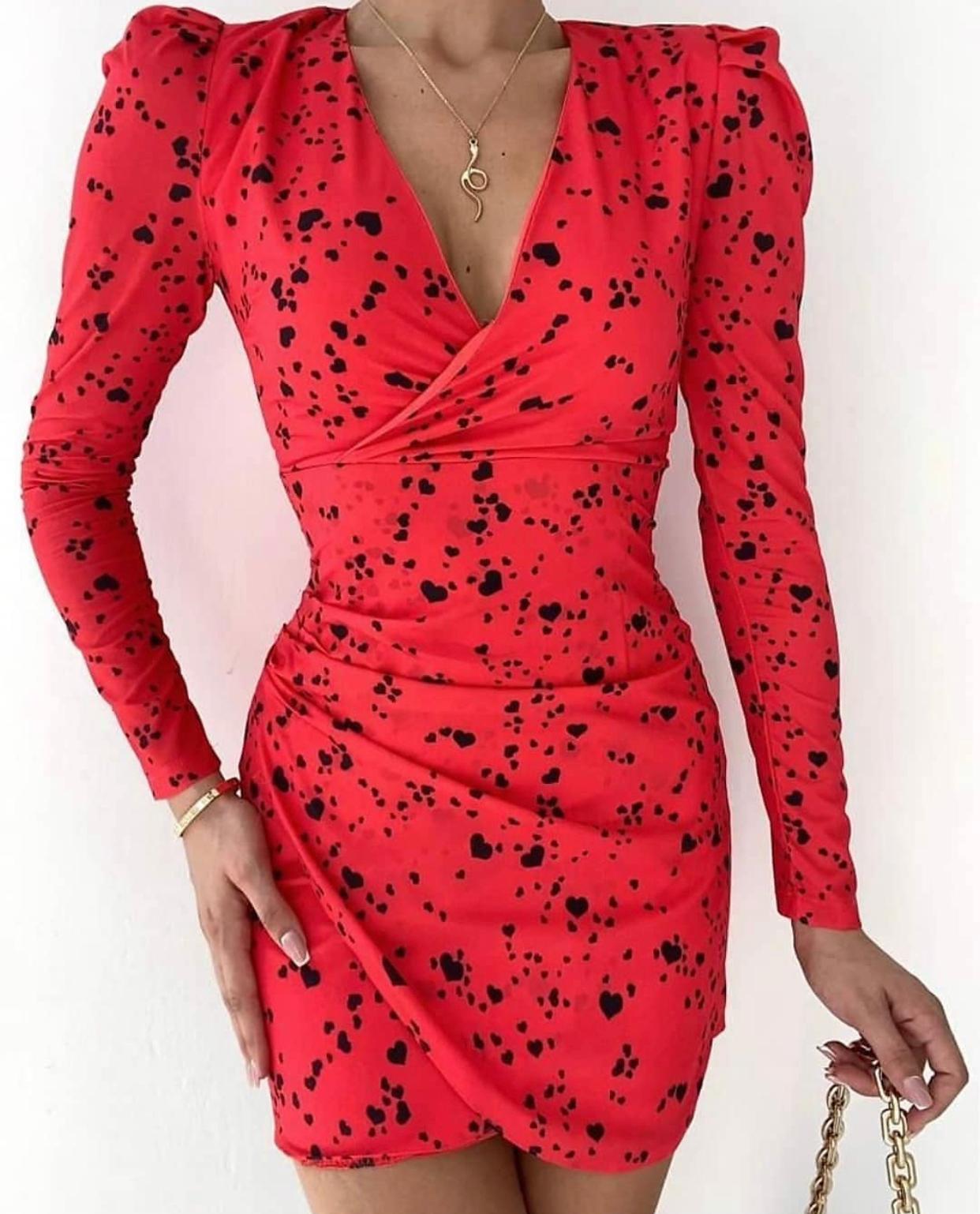 Kalp Desenli Mini Elbise 1083