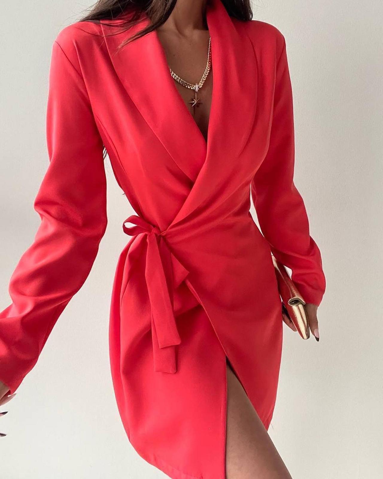 Kruvaze Bağlama Mini Elbise 1032 - Kırmızı