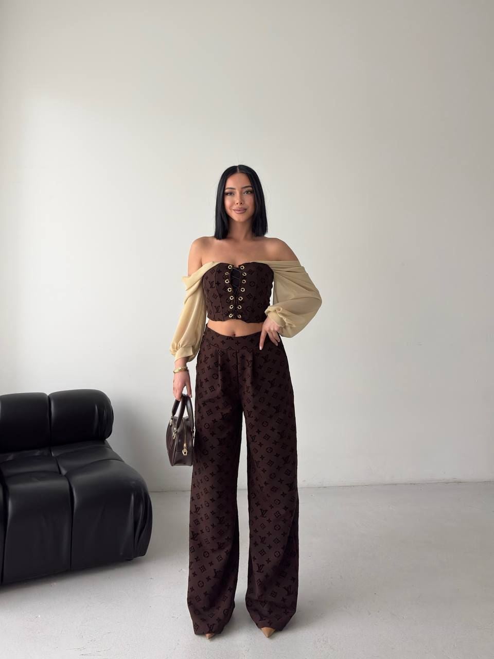 LV Floklu Üçlü Takım 8269 - Kahve