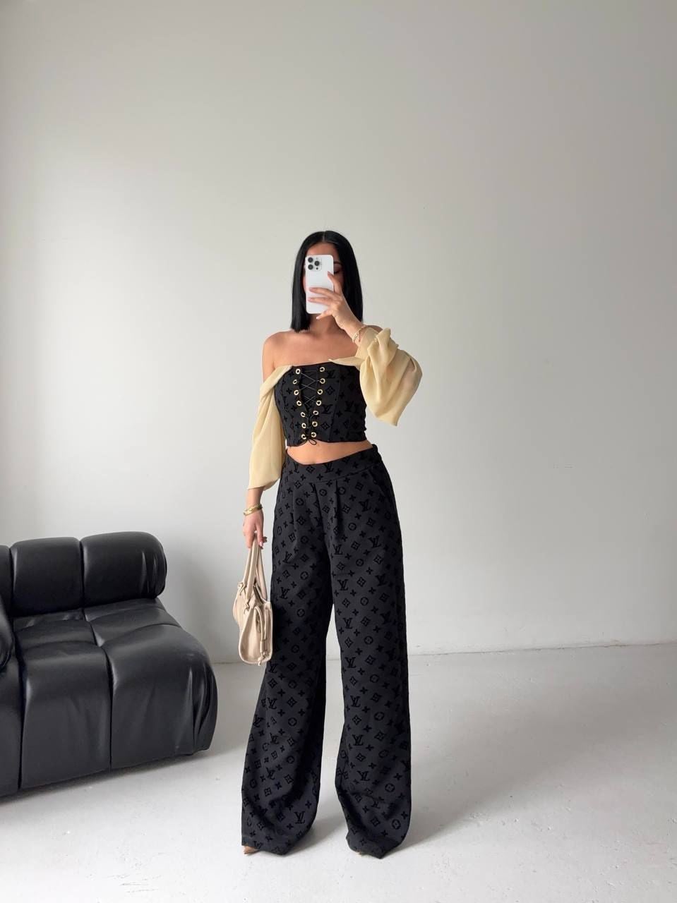 LV Floklu Üçlü Takım 8269 - Siyah