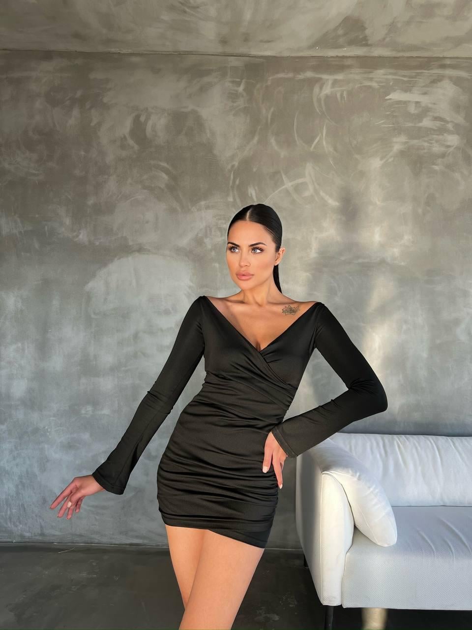 Madonna Yaka Mini Elbise 1025 - Siyah