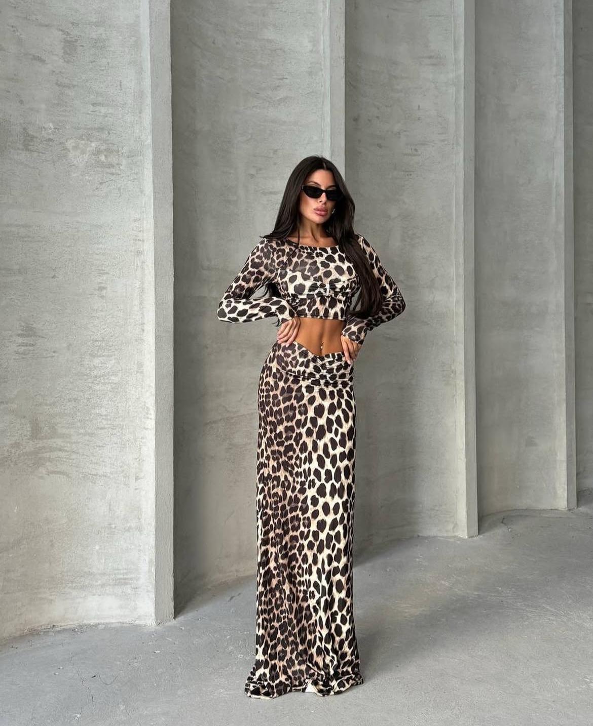 Maxi Etek Bluz İkili Takım 4009 - Leopar