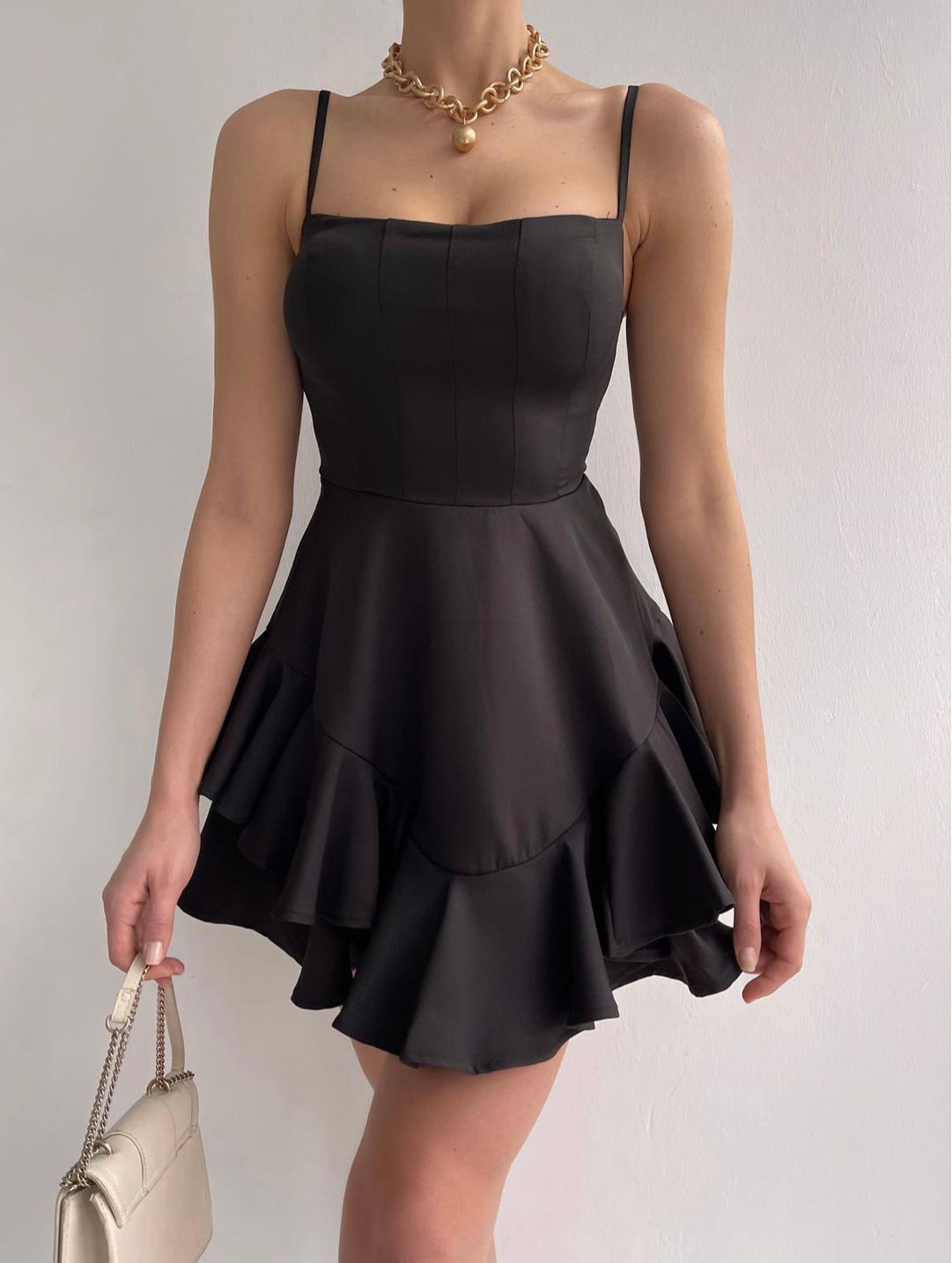 Prenses Mini Elbise 1044 - Siyah