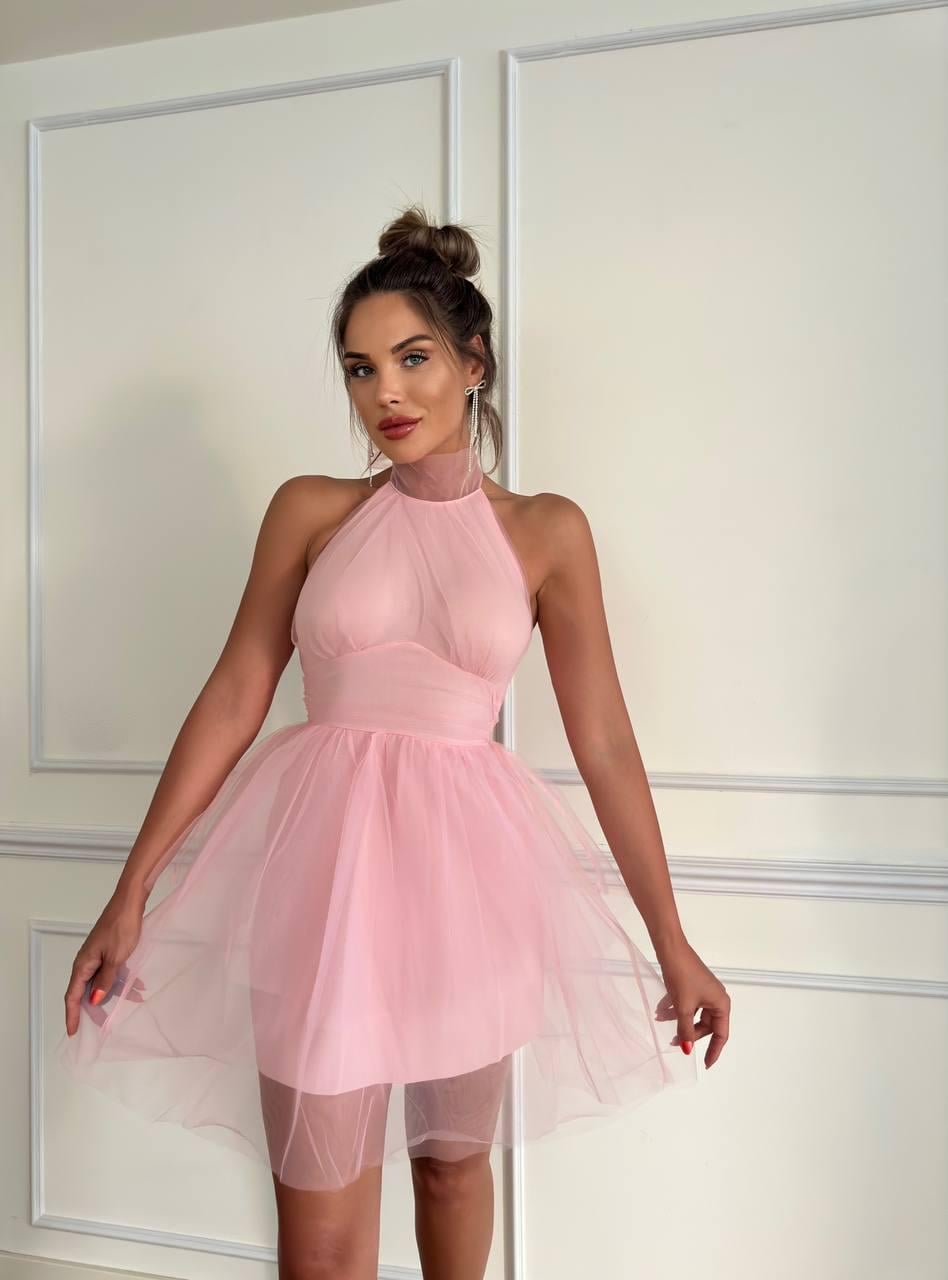 Prenses Tül Mini Elbise 1107 - Pembe