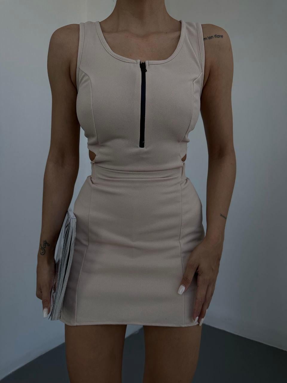 Şortlu Mini Elbise 1096 - Bej