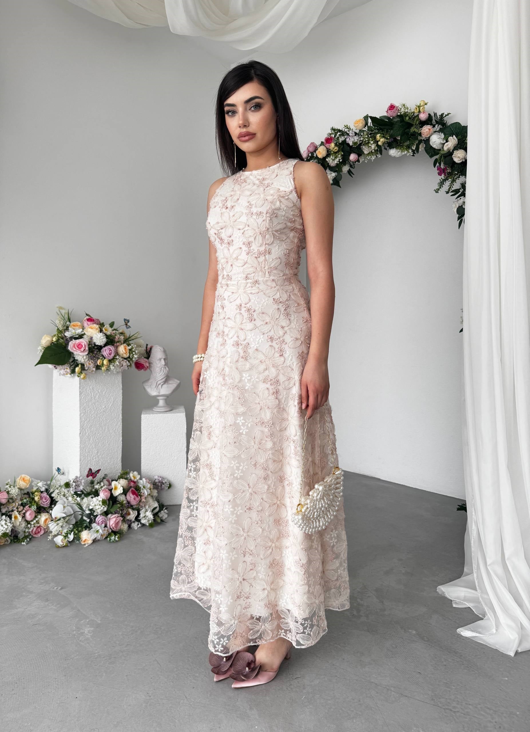 Vina Midi Elbise - Pembe