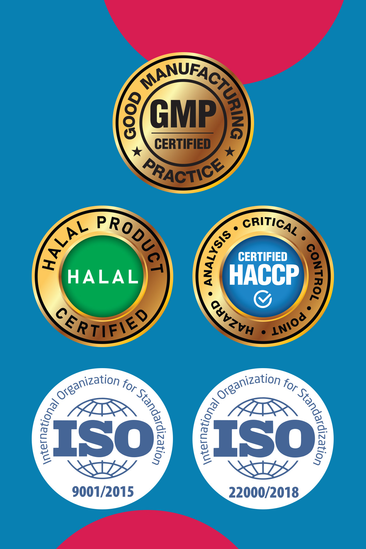 Solomon sertifikalar: GMP, Halal, HACCP, ISO 9001:2015, ISO 22000:2018
