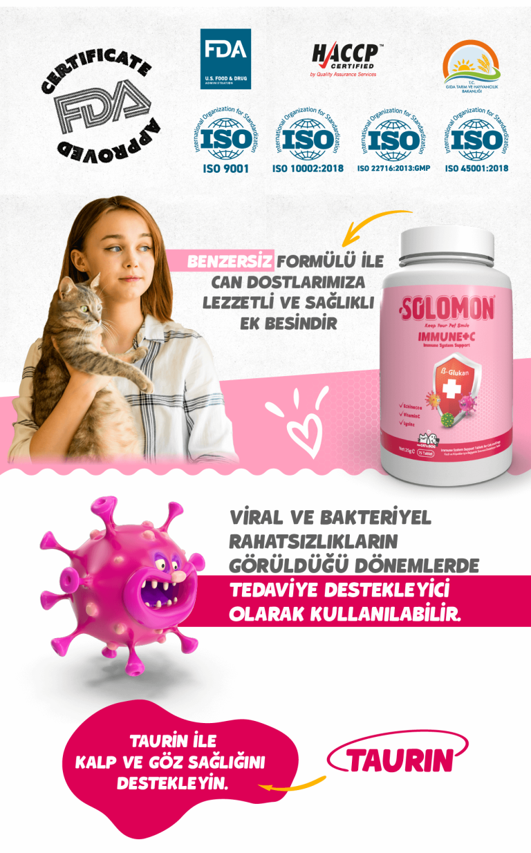 Solomon Immune+C Tablet - sertifika ve taurin vurgusu