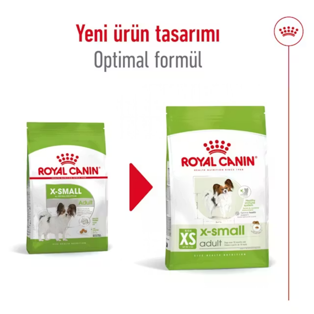 Royal Canin X-Small Adult yeni ürün tasarımı ve güncellenen ambalaj görseli