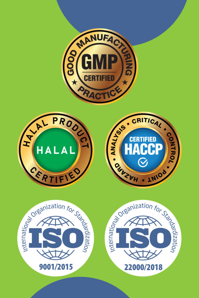 Solomon sertifikalar: GMP, Halal, HACCP, ISO 9001:2015, ISO 22000:2018