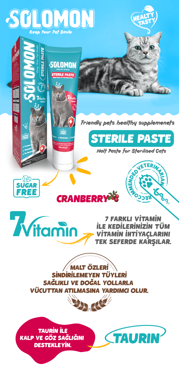 Solomon Sterile Paste – Malt Paste for Sterilised Cats (Sugar Free, Cranberry, 7 Vitamin)