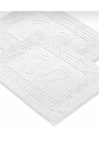 2li Grek Desen Banyo Paspası Seti Pamuklu / Beyaz 50x70 cm