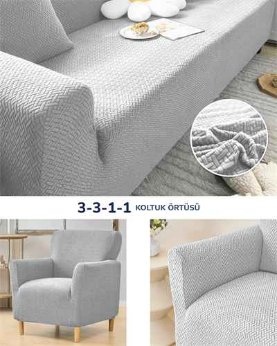 3.3.1.1 Koltuk Örtüsü Krem Koltuk Kılıfı Takımı Lastikli Sofa Cover / Gri