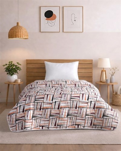 Boho Lines Premium Çift Taraflı Pamuklu Kapitone Yatak Örtüsü 160x230 cm