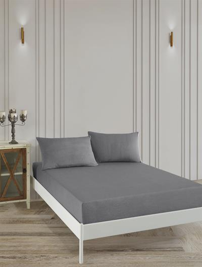 Çift Kişilik 160x200Cm Pamuklu Lastikli Çarşaf Seti / Antrasit