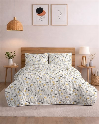 Çift Kişilik Kişilik Pamuklu Kapitone Çok Amaçlı Pike & Yatak Örtüsü / Flora Hardal