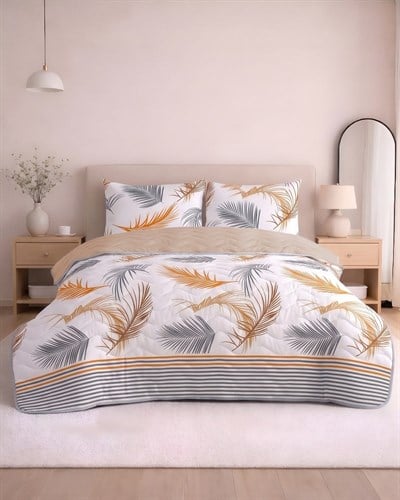 Çift Kişilik Pamuklu Kapitone Çok Amaçlı Pike & Yatak Örtüsü / Amber Palmiye
