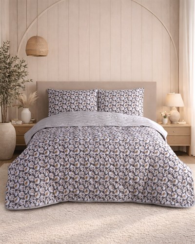 Çift Kişilik Pamuklu Kapitone Çok Amaçlı Pike & Yatak Örtüsü / Soft Bej