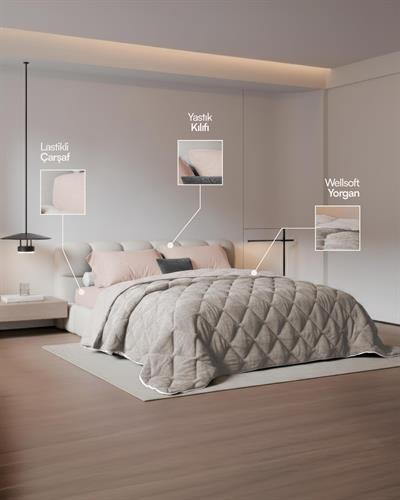 Çift Kişilik Welsoft Yorgan Uyku Seti Bej 160x200 Lastikli Çarşaflı