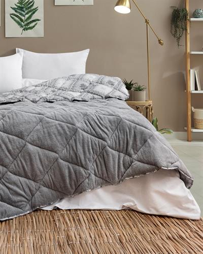 Grid Çift Taraflı Gri Welsoft Yorgan Seti / 195x215 Cm