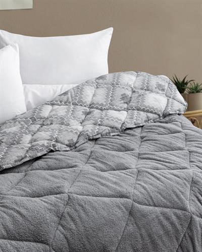 Grid Çift Taraflı Gri Welsoft Yorgan Seti / 195x215 Cm