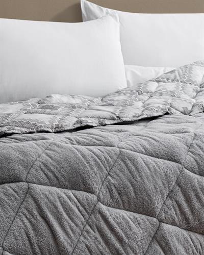 Grid Çift Taraflı Gri Welsoft Yorgan Seti / 195x215 Cm