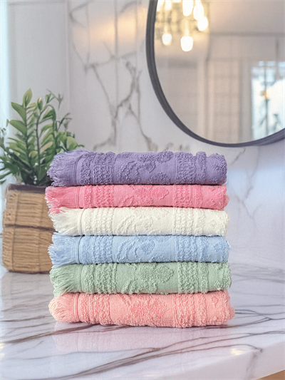 Jakar Desen 6lı Saçaklı Havlu Seti 50x90 cm