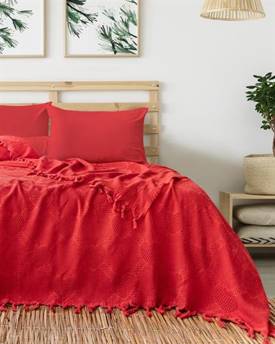 Kalpli Çift Kişilik Jakar Desen Pamuklu Pike/ Fuşya