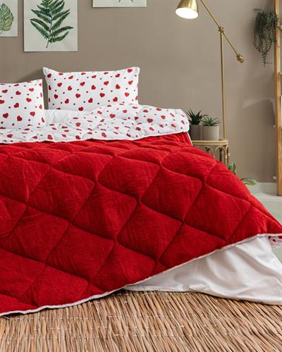 Kalpli Çift Taraflı Kırmızı Welsoft Yorgan Seti / 195x215 Cm