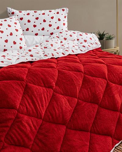 Kalpli Çift Taraflı Kırmızı Welsoft Yorgan Seti / 195x215 Cm