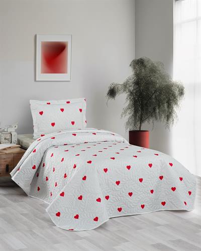 Love Tek Kişilik Kalpli Yatak Örtüsü 2 Parça / 180x230 Cm