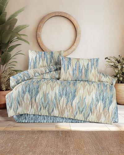 Nilüfer Ranforce Pamuklu Çift Kişilik Nevresim Takımı / Bej-Mavi