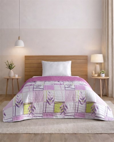 Pure Lines Mor Premium Çift Taraflı Pamuklu Kapitone Yatak Örtüsü 160x230 cm