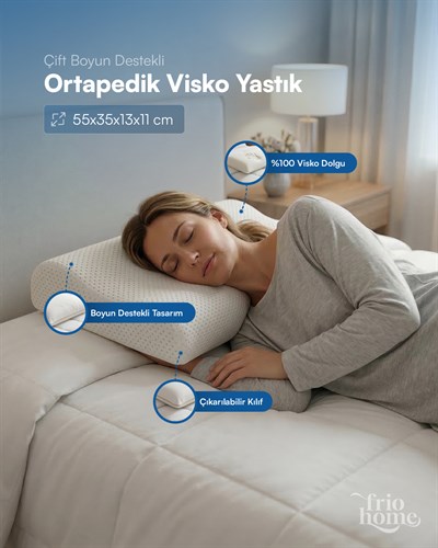 Ortapedik Çift Boyun Destekli Visko Yastık 55x35x13x11 Cm