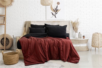 Uyum-Black/Burgundy Çift Kişilik Nevresim Takımı (Lastikli Çarşaflı)