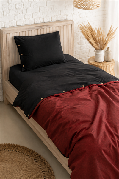 Uyum-Black/Burgundy Tek Kişilik Nevresim Takımı (Lastikli Çarşaflı)
