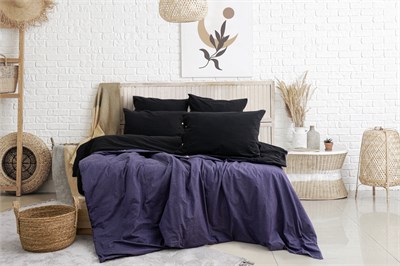 Uyum-Black/Purple Çift Kişilik Nevresim Takımı (Lastikli Çarşaflı)