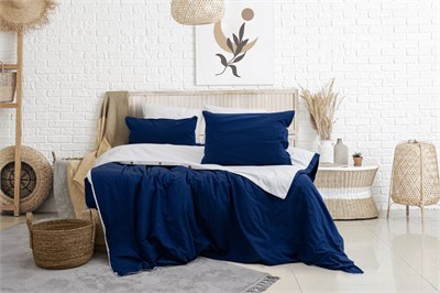 Uyum-Navy Blue/Cream Çift Kişilik Nevresim Takımı (Lastikli Çarşaflı)