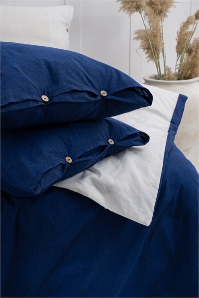 Uyum-Navy Blue/Cream Çift Kişilik Nevresim Takımı (Lastikli Çarşaflı)