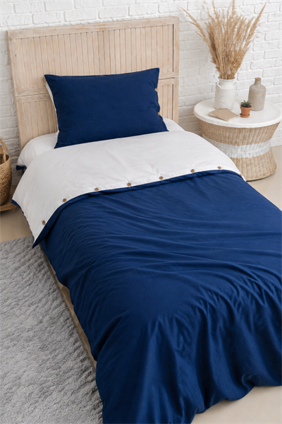Uyum-Navy Blue/Cream Tek Kişilik Nevresim Takımı (Lastikli Çarşaflı)