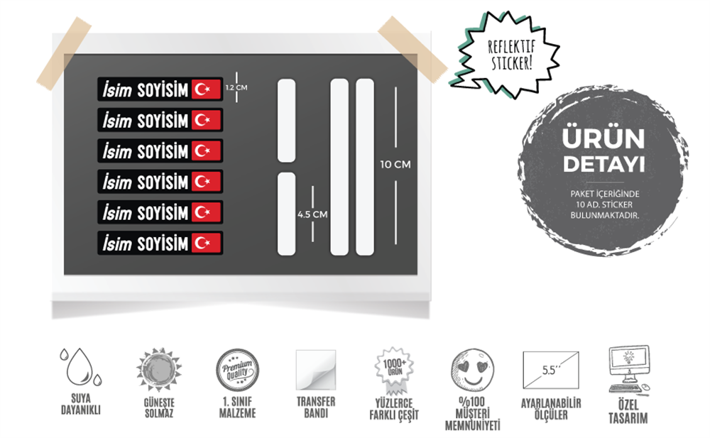 BCY1 Reflektif Bisiklet Isim Etiket Seti V1