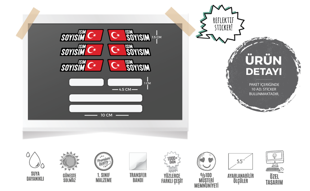 BCY2 Reflektif Bisiklet Isim Etiket Seti V2