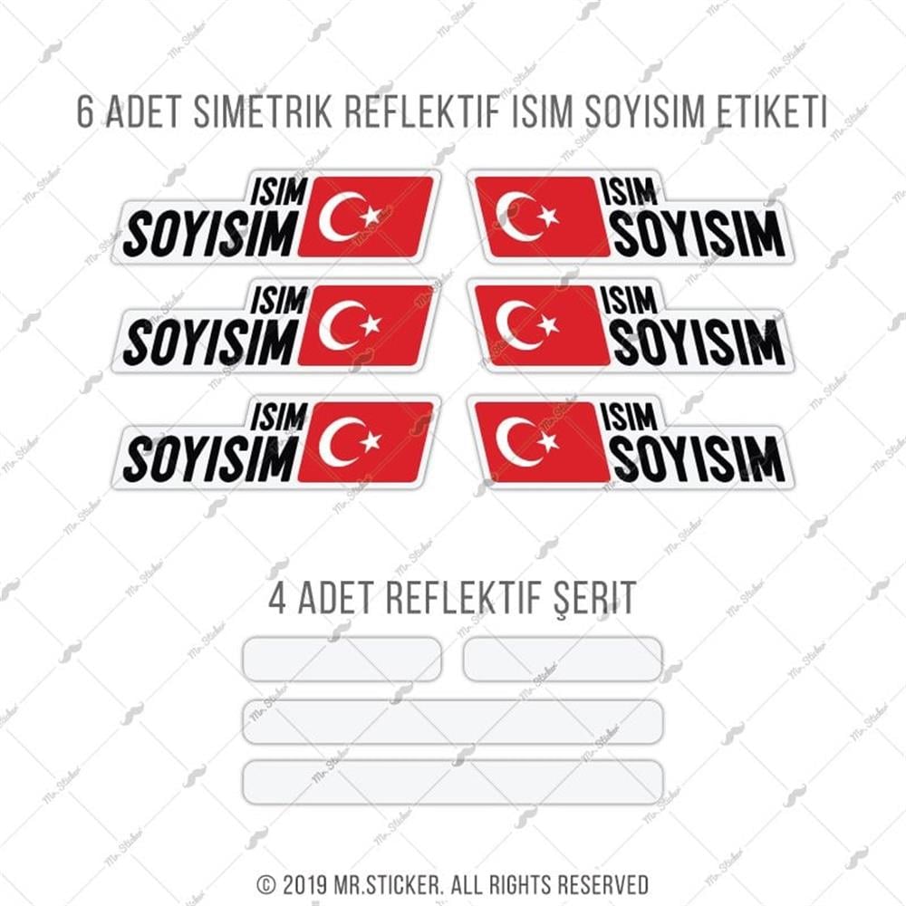 BCY2 Reflektif Bisiklet Isim Etiket Seti V2