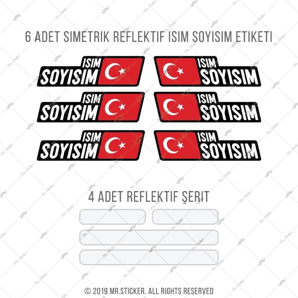 BCY2 Reflektif Bisiklet Isim Etiket Seti V2
