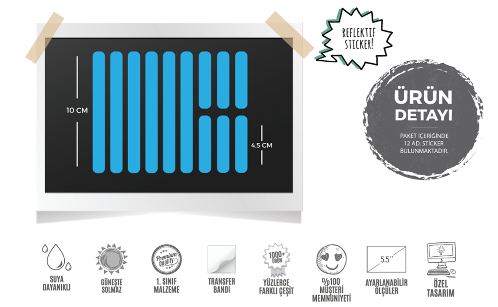 BCY5 Reflektif Mavi Serit Seti 12 Parca