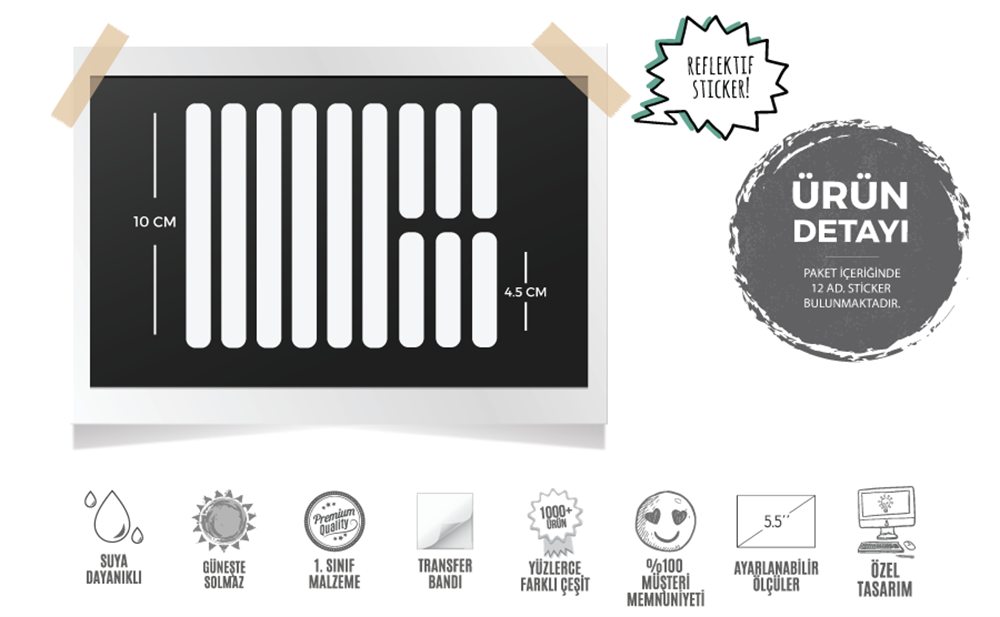 BCY6 Reflektif Beyaz Serit Seti 12 Parca