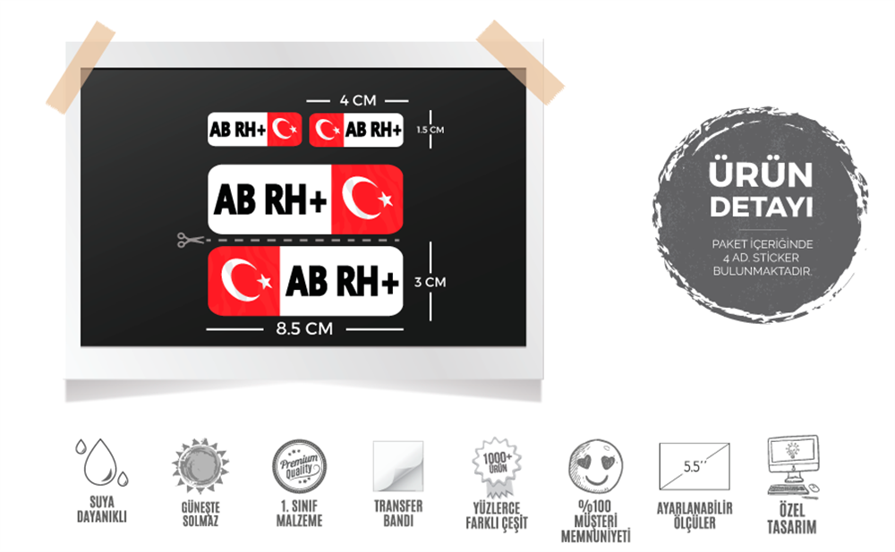 BT07 Reflektif AB Rh Pozitif (+) Kan Grubu Etiket Seti